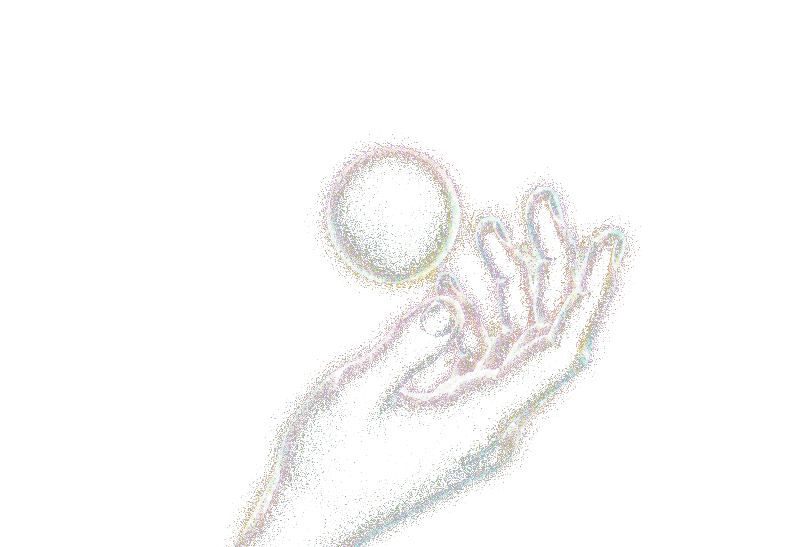 Integrate Labs holographic hand reaching toward a glowing orb